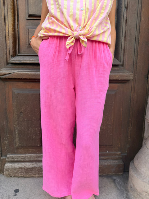 Pantalon Fluide Rose - Gaze de coton