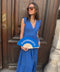 Robe Léa Longue Bleue Fluide à Volants