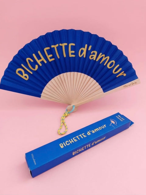 Éventail Bleu "Bichette d'amour"