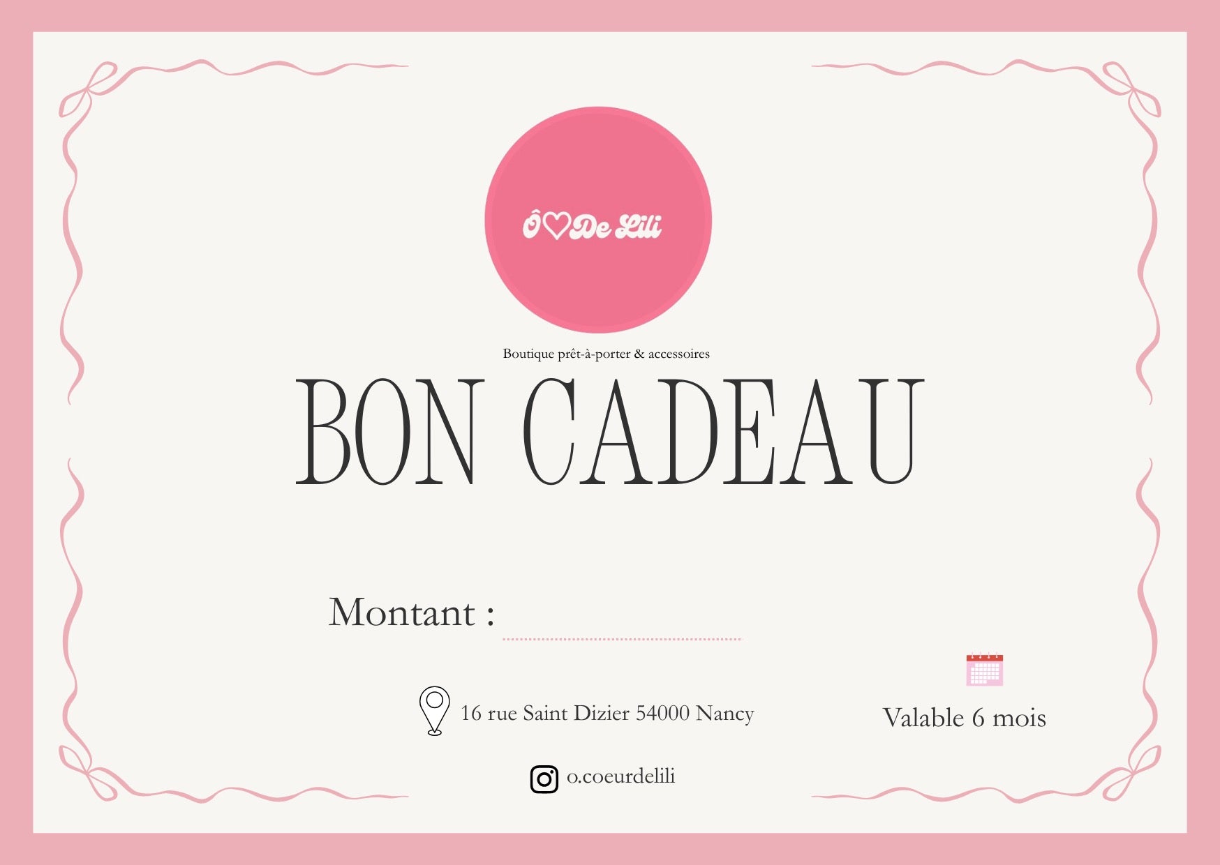 E-Carte cadeau Ô Coeur De Lili (Envoi instantané)