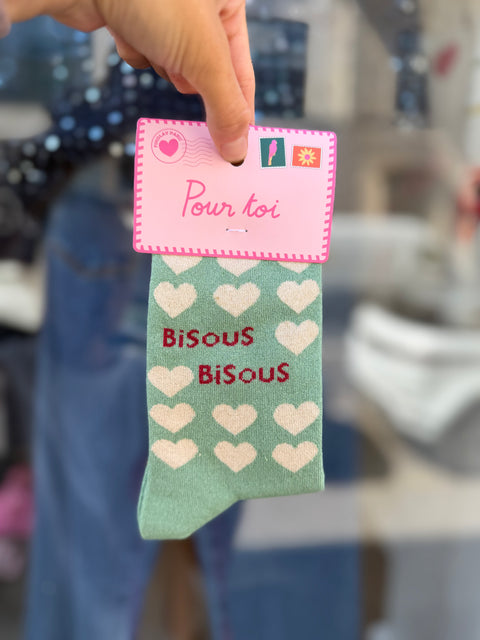 Chaussettes Paillettes "Bisous Bisous" Verte