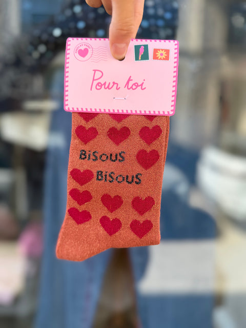 Chaussettes Paillettes "Bisous Bisous" Terracotta