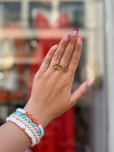 Bague Double Médaillon Doré – Effet Soleil