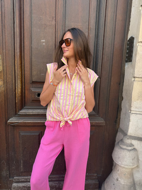 Pantalon Fluide Rose - Gaze de coton