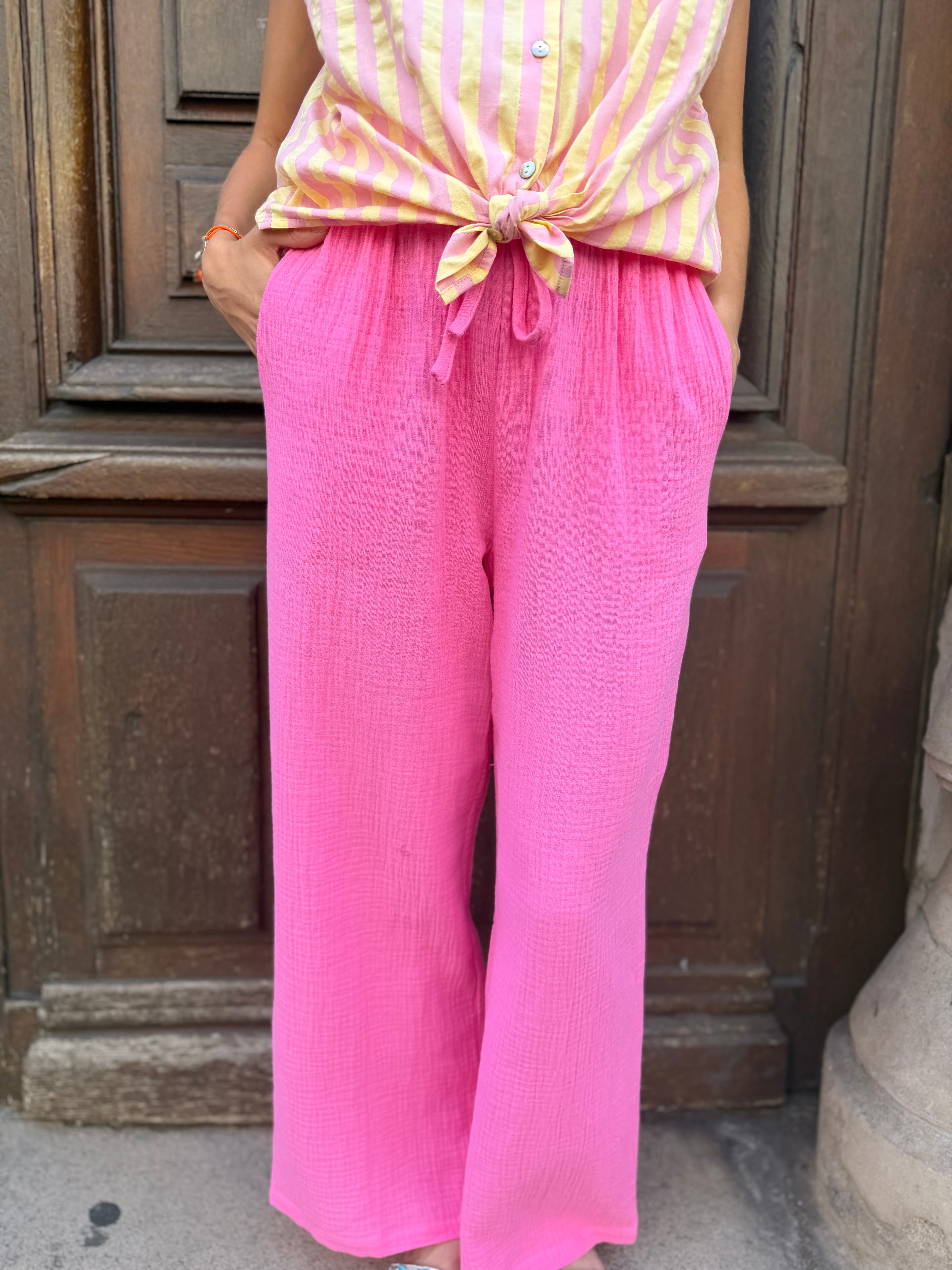 Pantalon Fluide Rose - Gaze de coton