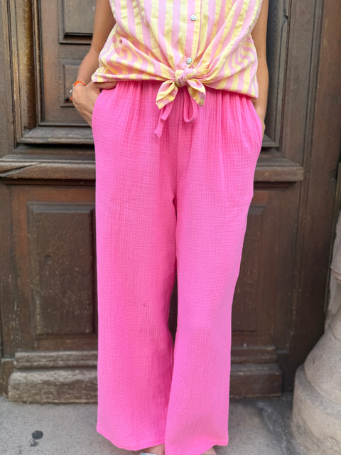 Pantalon Fluide Rose - Gaze de coton