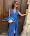 Robe Léa Longue Bleue Fluide à Volants