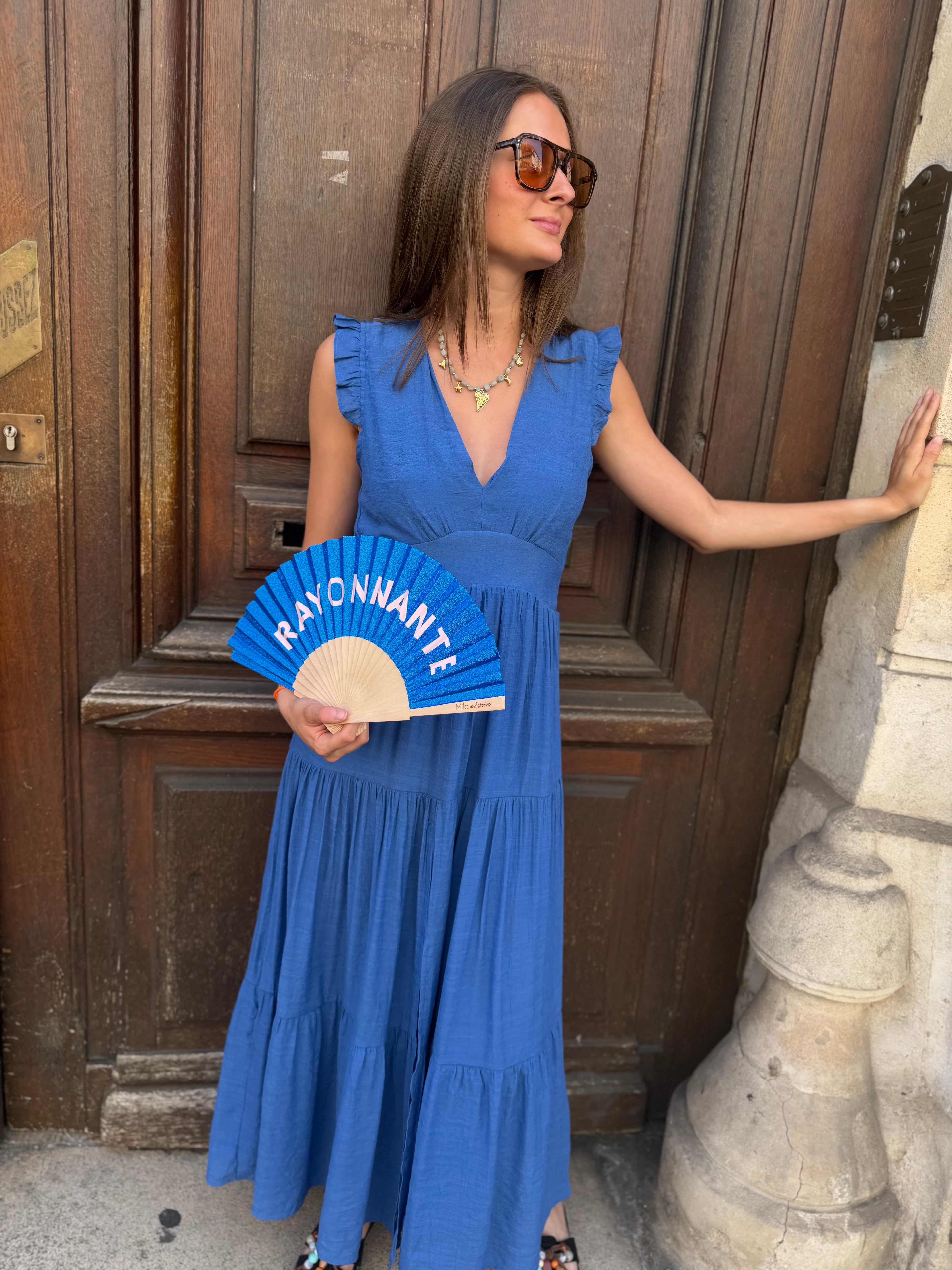 Robe Longue Bleue Fluide à Volants