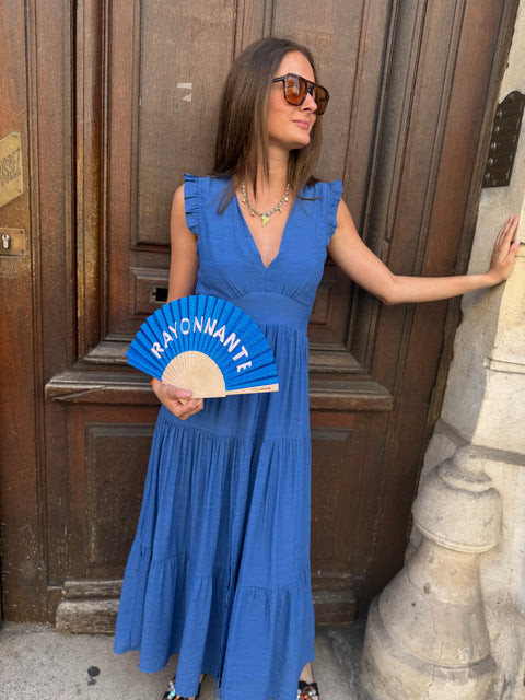 Robe Léa Longue Bleue Fluide à Volants