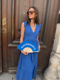 Robe Longue Bleue Fluide à Volants