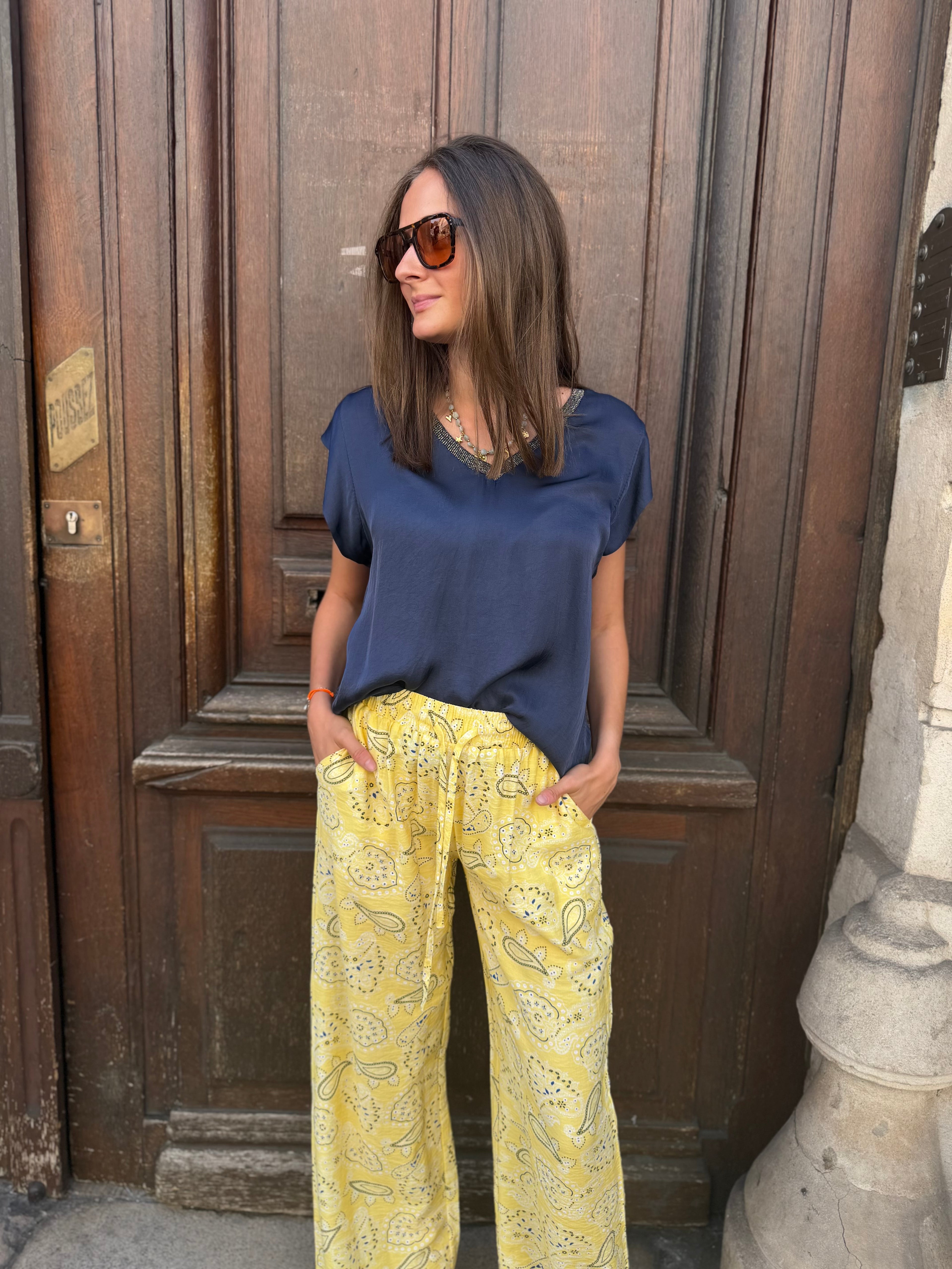 T-Shirt Bleu Marine Satiné