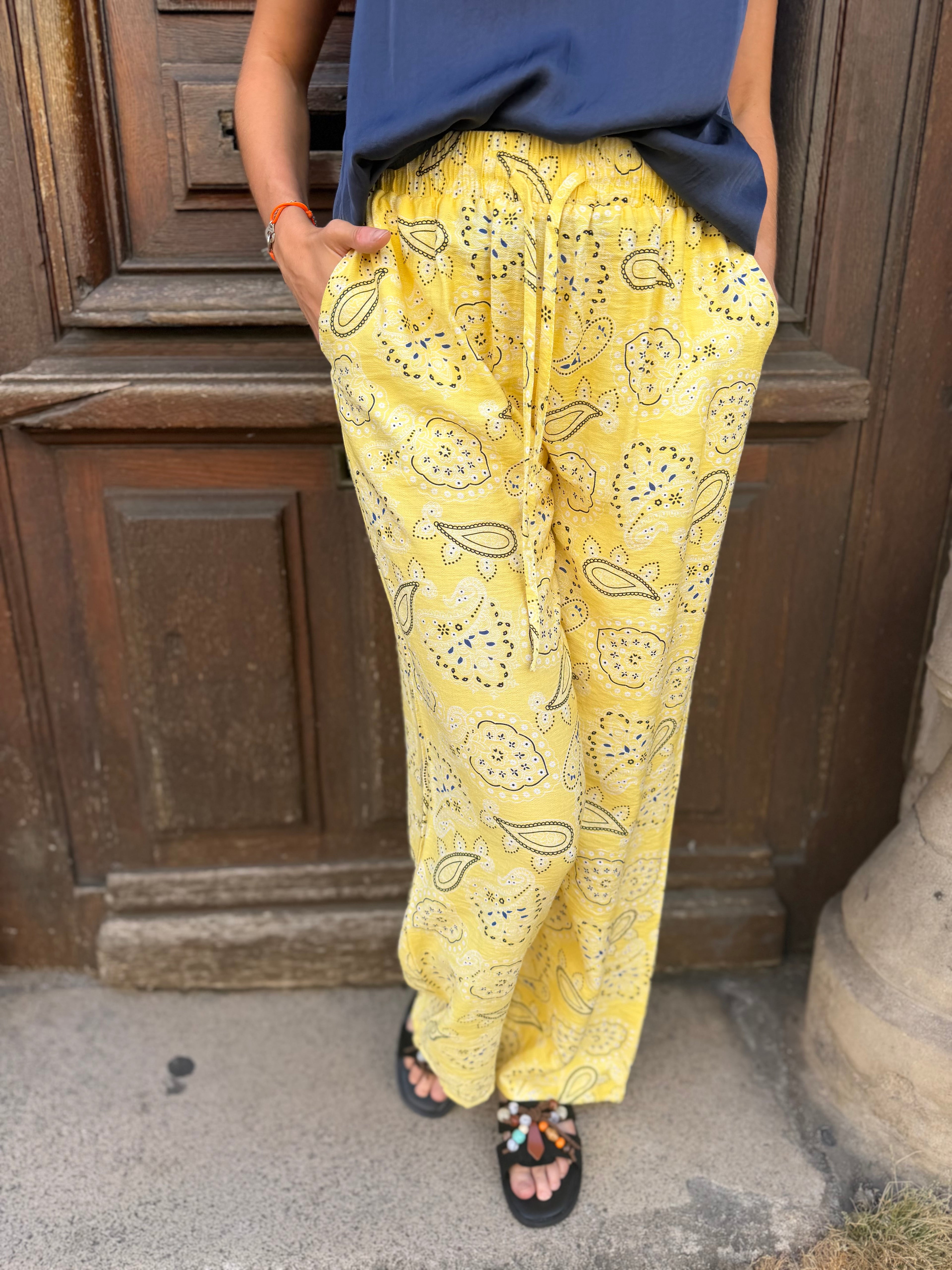 Pantalon Fluide Imprimé Bandana Jaune