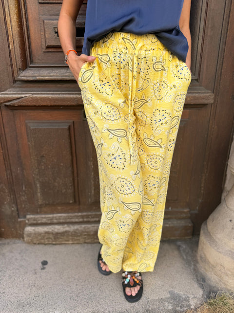 Pantalon Maya Fluide Imprimé Bandana Jaune