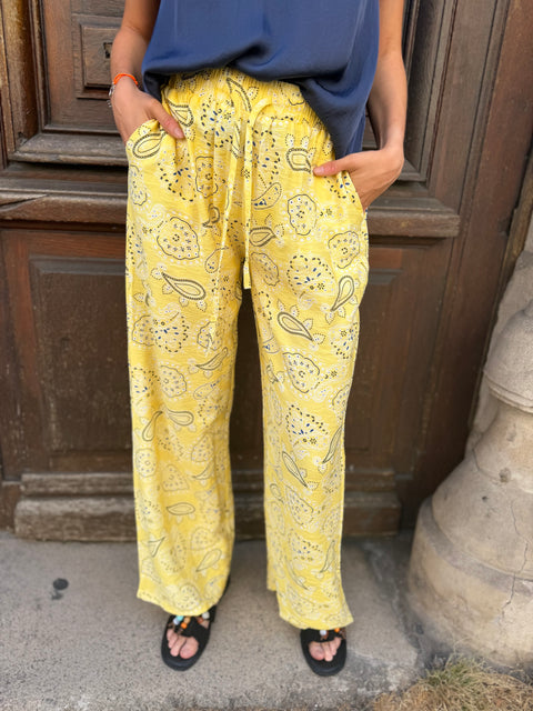 Pantalon Maya Fluide Imprimé Bandana Jaune