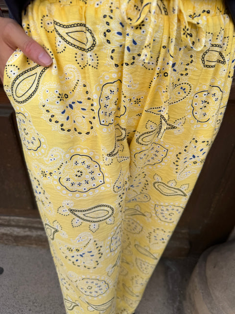 Pantalon Maya Fluide Imprimé Bandana Jaune