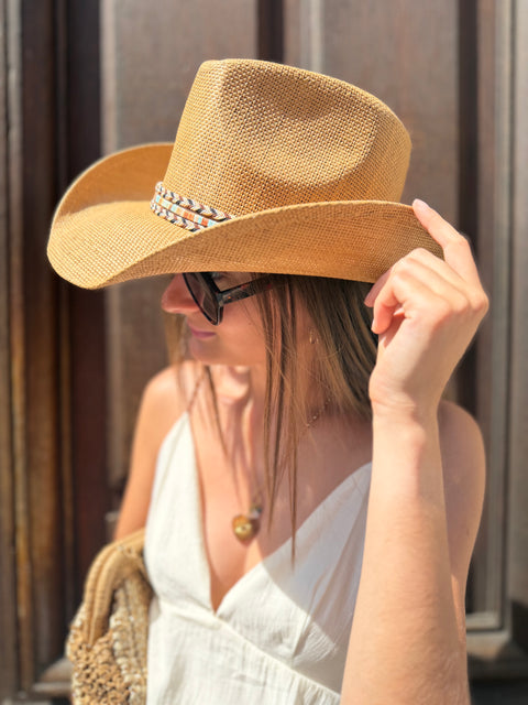 Chapeau Bonnie Cowboy en Paille Tressée