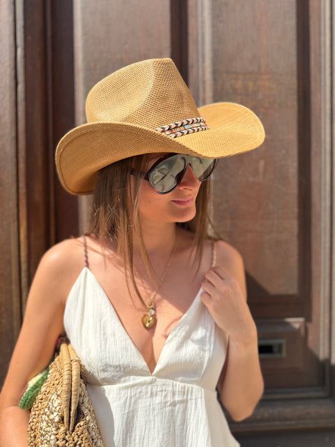 Chapeau Bonnie Cowboy en Paille Tressée