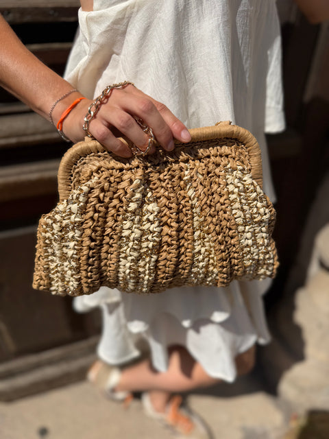Sac Nina Pochette en paille Tressé Doré