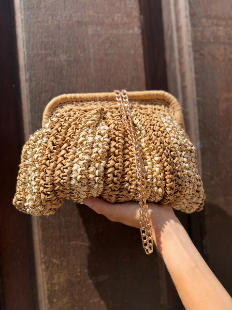Sac Nina Pochette en paille Tressé Doré