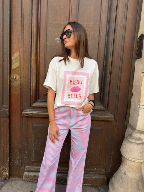T-Shirt Maria Oversize Écru "Bisou Bella"
