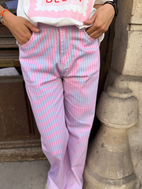 Pantalon Joséphine Droit Rayé Pailleté Rose & Bleu