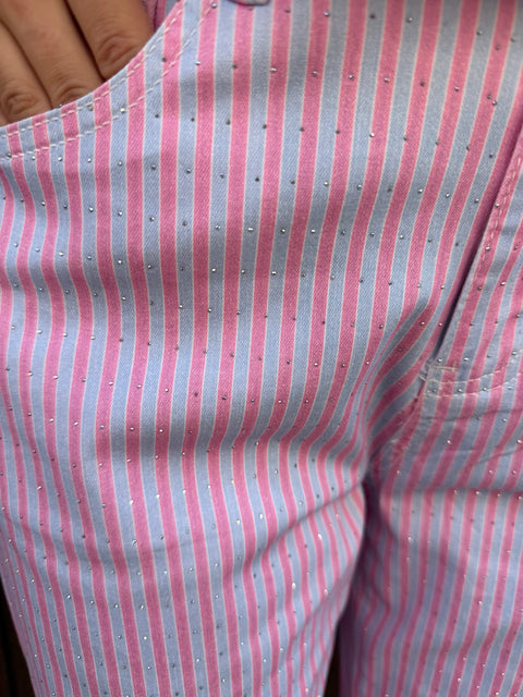 Pantalon Joséphine Droit Rayé Pailleté Rose & Bleu
