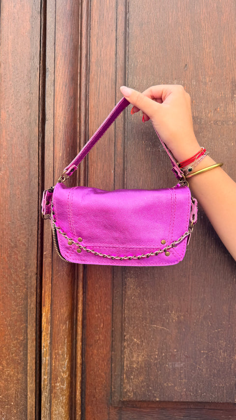 Sac Bobi S Cuir Métallisé Fuchsia