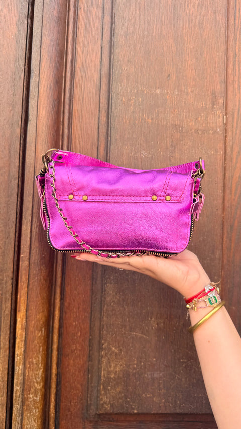 Sac Bobi S Cuir Métallisé Fuchsia