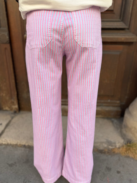 Pantalon Joséphine Droit Rayé Pailleté Rose & Bleu
