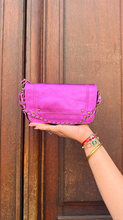 Sac Bobi S Cuir Métallisé Fuchsia
