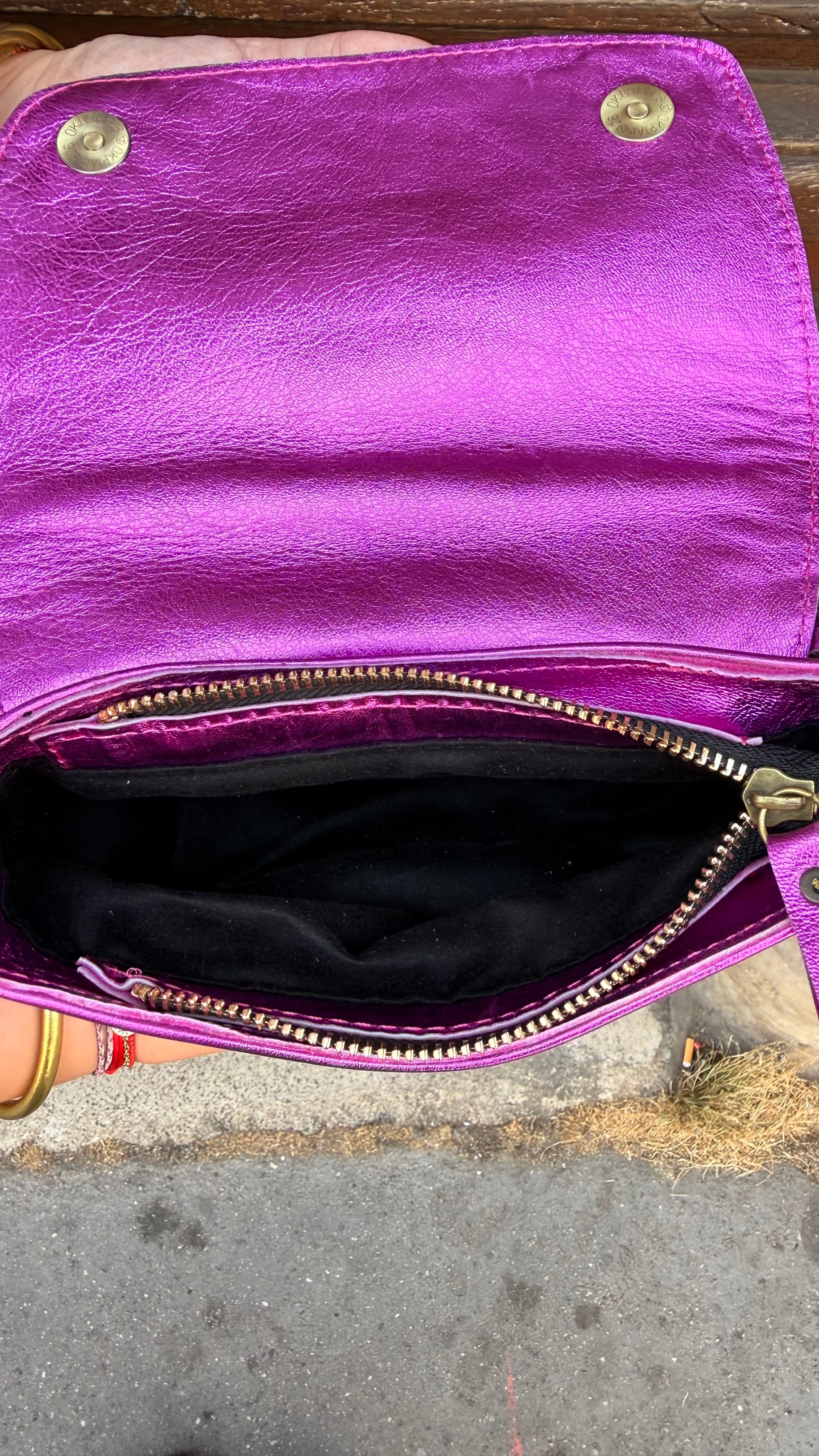 Sac Bobi S Cuir Métallisé Fuchsia