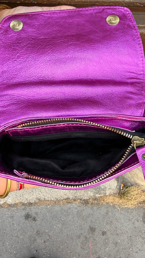 Sac Bobi S Cuir Métallisé Fuchsia