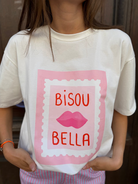 T-Shirt Maria Oversize Écru "Bisou Bella"