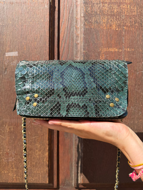 Sac Bobi Cuir Effet Python Vert & Noir