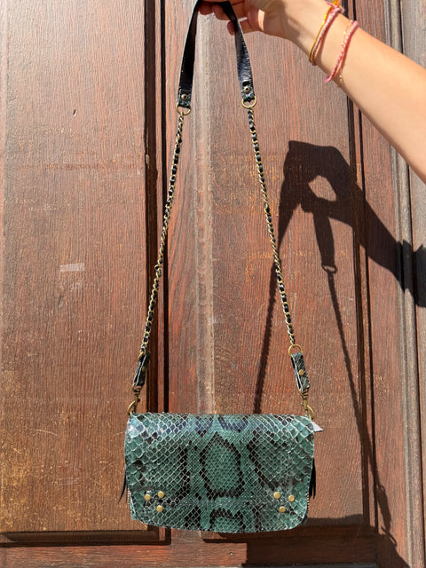 Sac Bobi Cuir Effet Python Vert & Noir