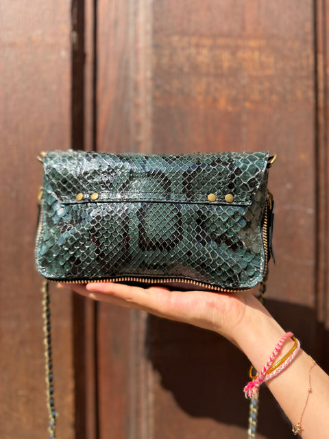 Sac Bobi Cuir Effet Python Vert & Noir