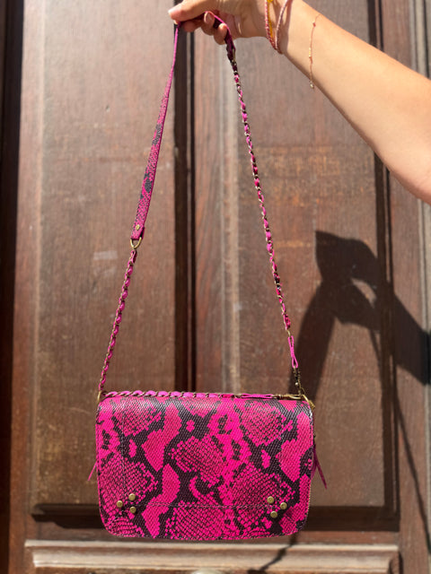 Sac Bobi Cuir Effet Python Fuchsia & Noir