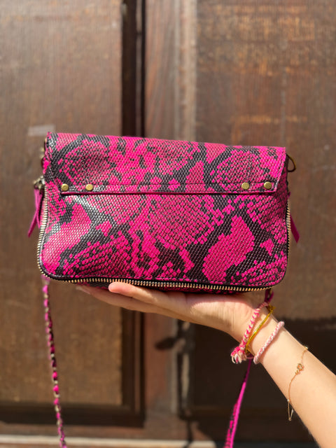 Sac Bobi Cuir Effet Python Fuchsia & Noir