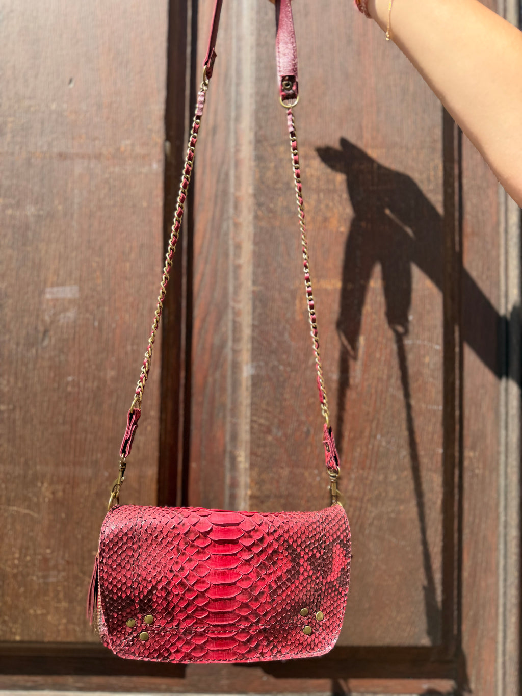Sac Bobi Cuir Effet Python Rouge