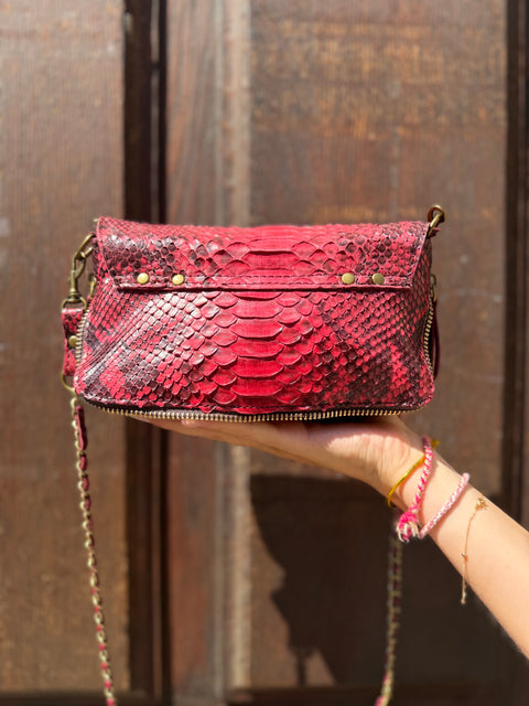 Sac Bobi Cuir Effet Python Rouge