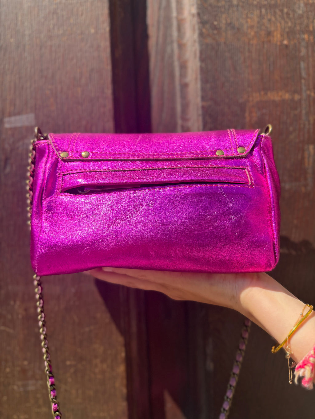 Sac Lulu M Cuir Métallisé Fuchsia