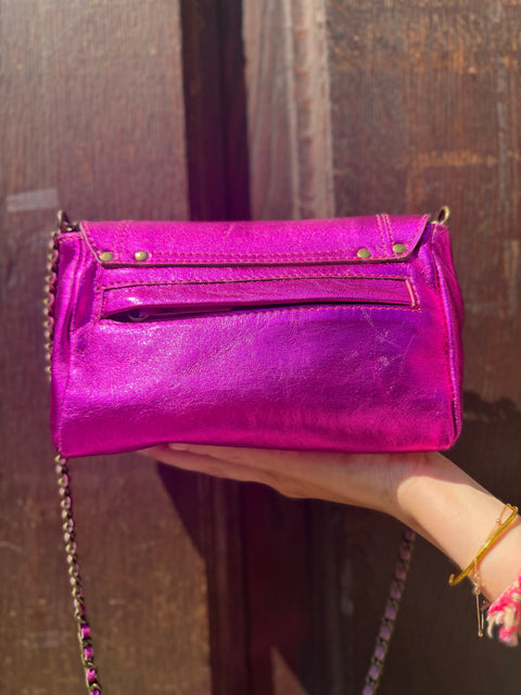 Sac Lulu M Cuir Métallisé Fuchsia
