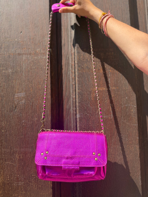 Sac Lulu M Cuir Métallisé Fuchsia