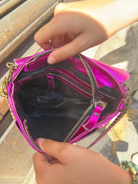 Sac Lulu M Cuir Métallisé Fuchsia