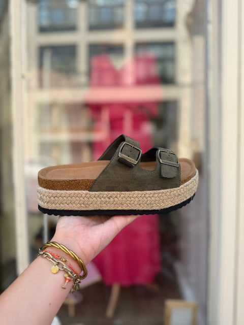 Sandales Garance Daim Kaki