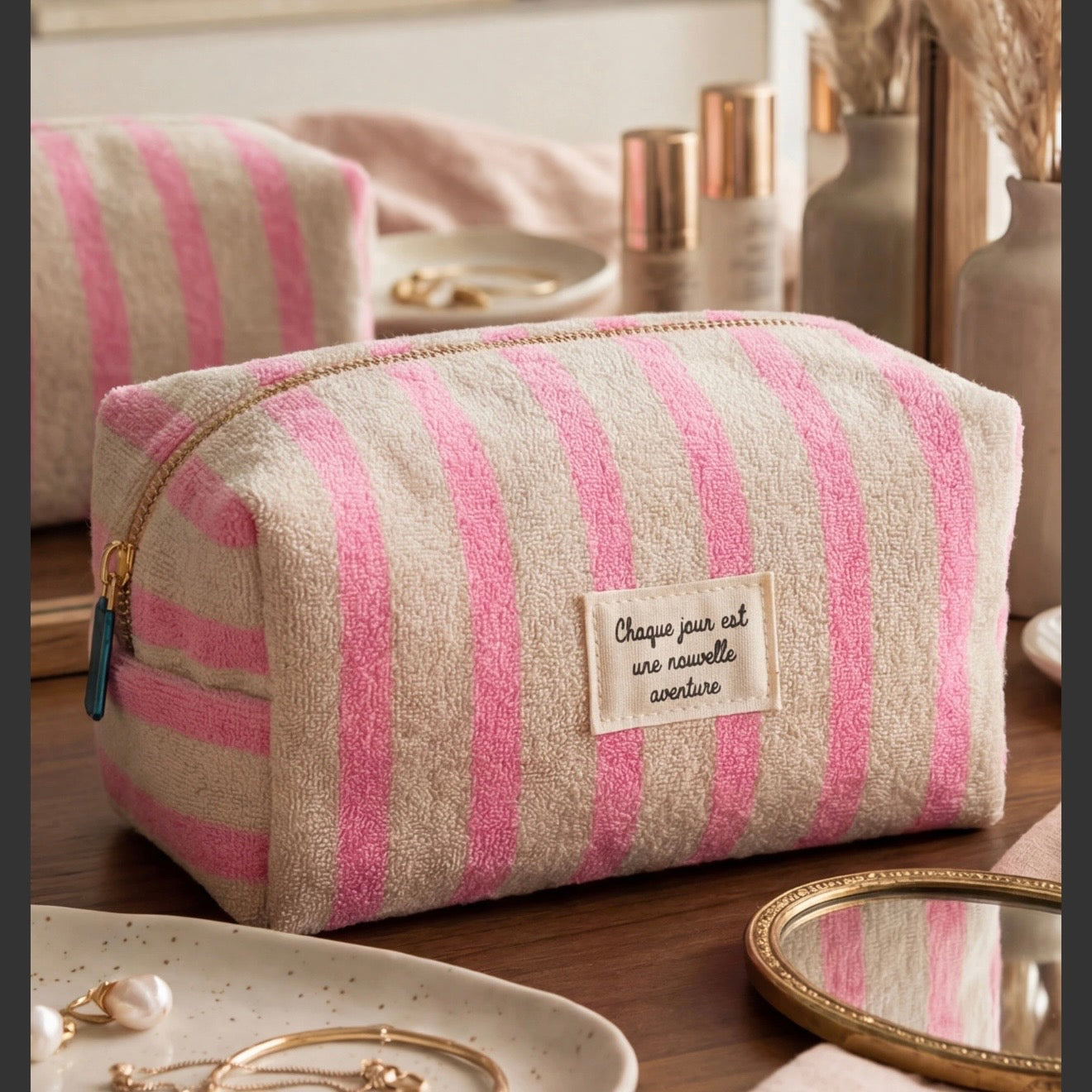 Trousse "Chaque jour" Rose & Écru