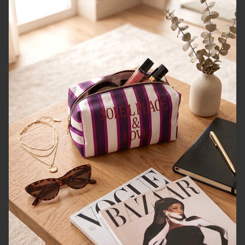 Trousse "Soleil,Place & Love" Prune & Blanc
