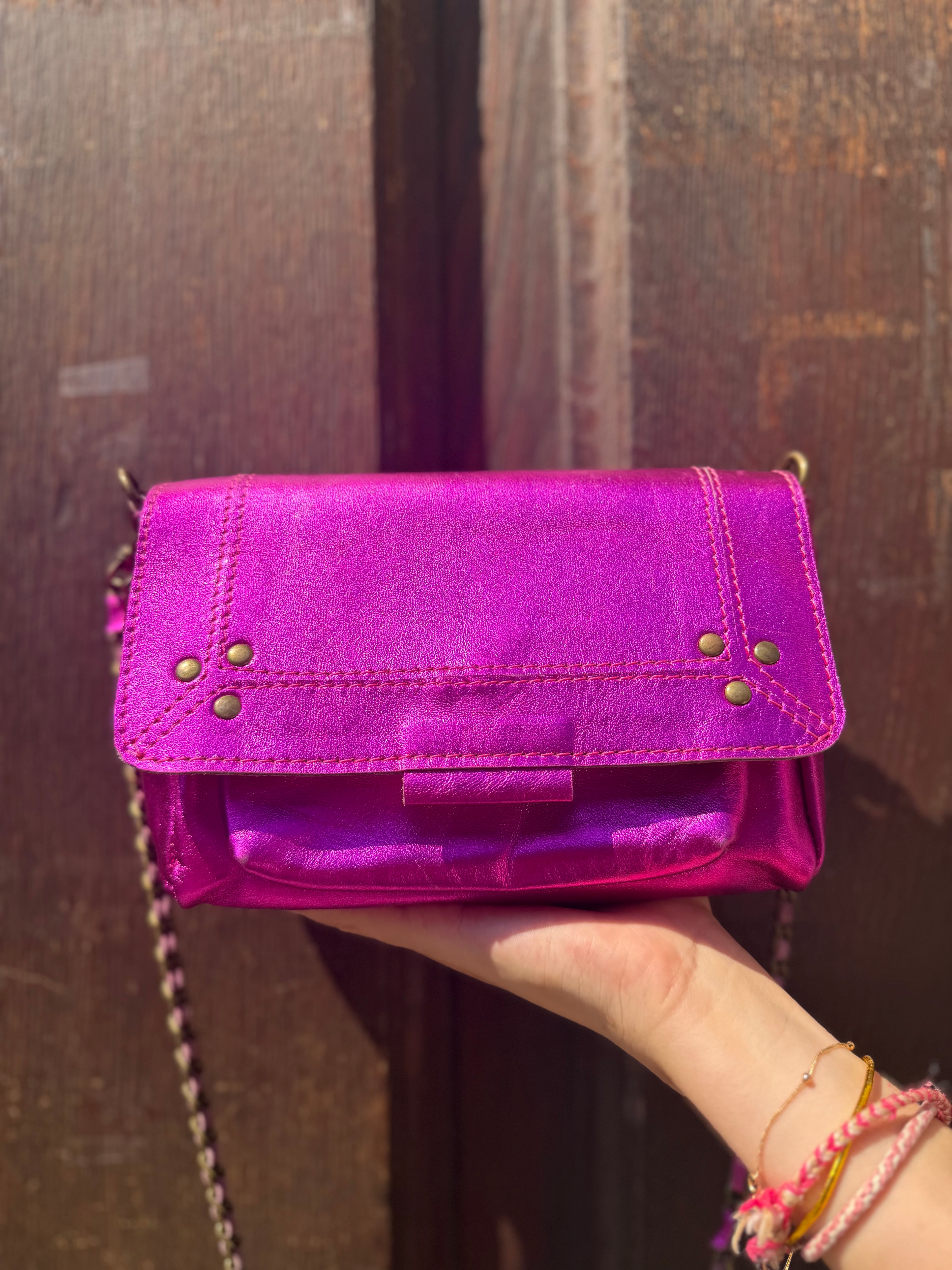 Sac Lulu M Cuir Métallisé Fuchsia