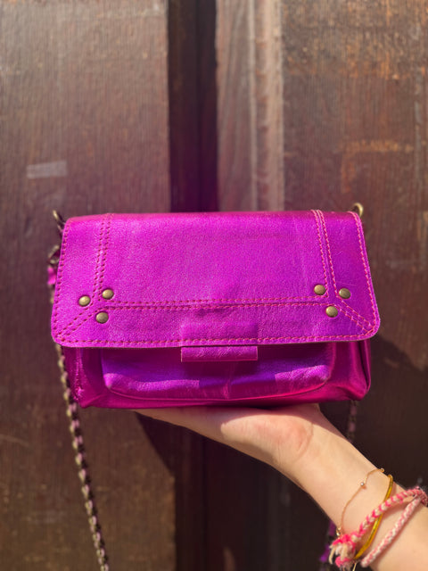 Sac Lulu M Cuir Métallisé Fuchsia